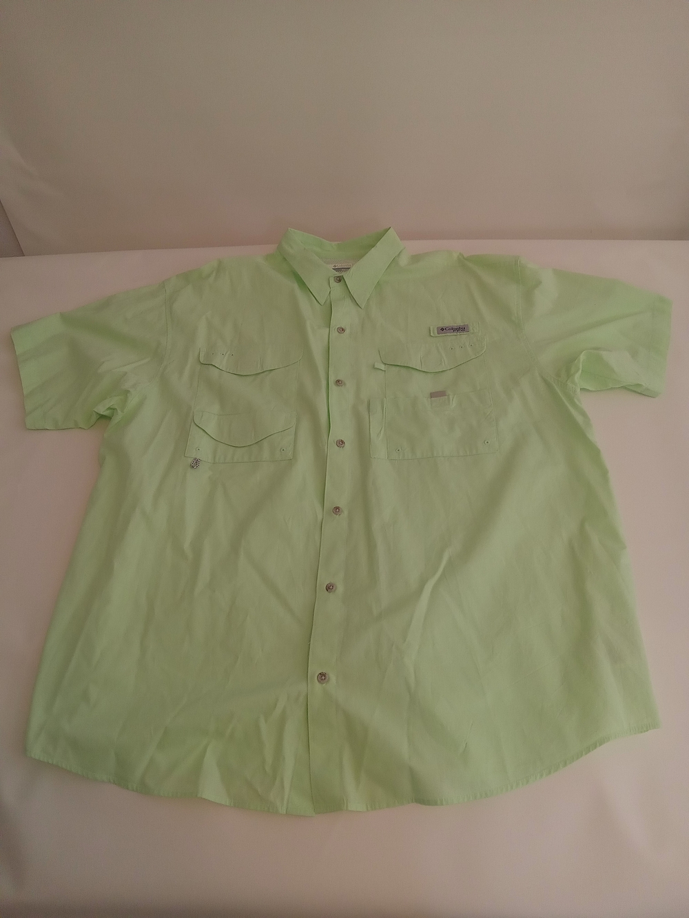Columbia Men’s Short Sleeve Cotton Vented Button-Down Shirt Pastel Green SZ 2XL